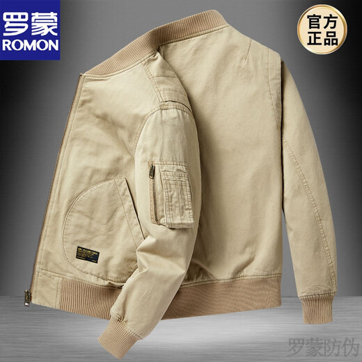 ROMON high-end new bomber jacket men's pure cotton short loose large size workwear baseball uniform men's spring and autumn casual military green XL