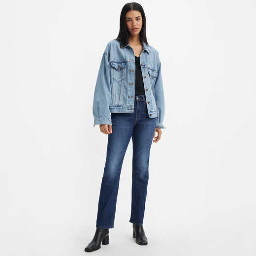 
Levi's Lyvis Ice Cool Series Women's 724 High Waist Straight American Retro Casual Simple Jeans Dark Blue 26 (28)