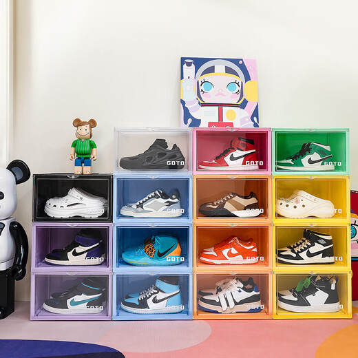 GOTO macaron multi-color AJ shoe box transparent side-opening storage box anti-oxidation internet celebrity collection shoe wall dust-proof shoe cabinet 6 macaron color combinations (1 per color) 36*28*22