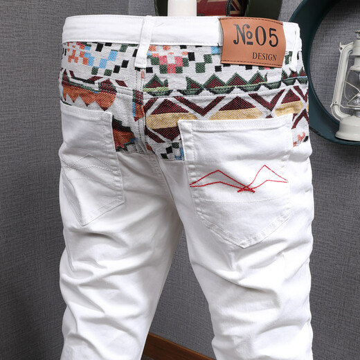 Niu Bafang Jeans blancos de otoño White White Swallowtail Slim Fees Slim Pants de nueve puntos volteados Jeans Men 869-2 White Size 30 (dos pies tres)