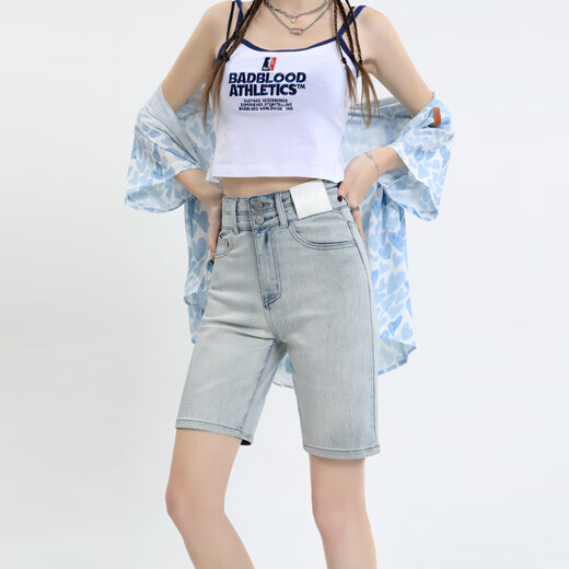 HMRSV2025 NEUER NEUE High-T-Fünf-Punkte-Denim-Shorts für Frauen losen und schlankes Retro-Design mittelgroße Hose Trendy Moonlight Blue-H9930 M Empfohlenes Gewicht 99-109jin [Jin entspricht 0,5 kg]