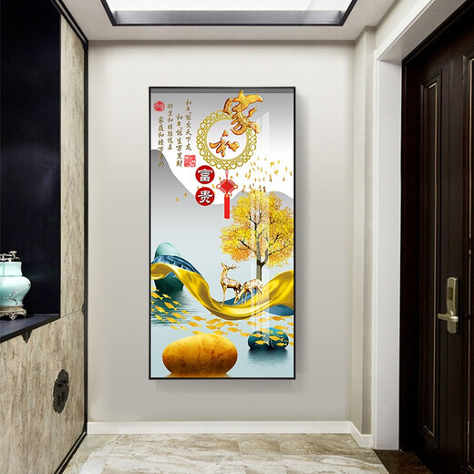 Mo painted Lulin modern simple entrance decoration painting opposite the door mural painting at the end of the corridor hanging paintings light luxury elk aisle entrance door painting 9-Home and Fugui 12149 Porcelain diamond inlaid 70*140 cool black