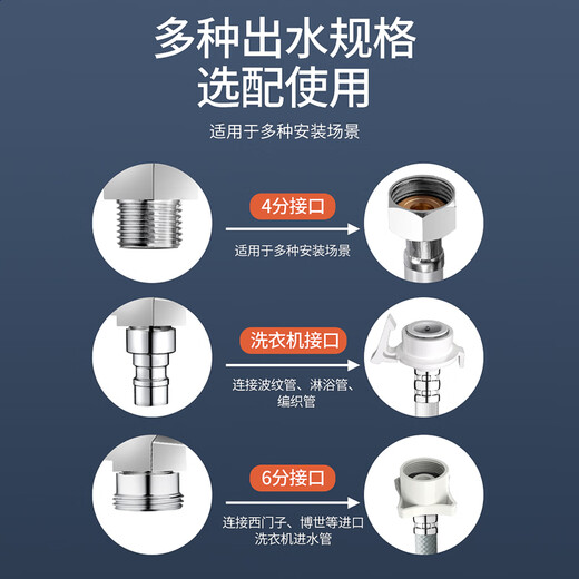 QIDIANRURI washing machine faucet one-point two-joint one-in-two-out water inlet pipe to three-way water inlet shunt diverter valve Y3 type 4-point washing machine port + 4-point washing machine port