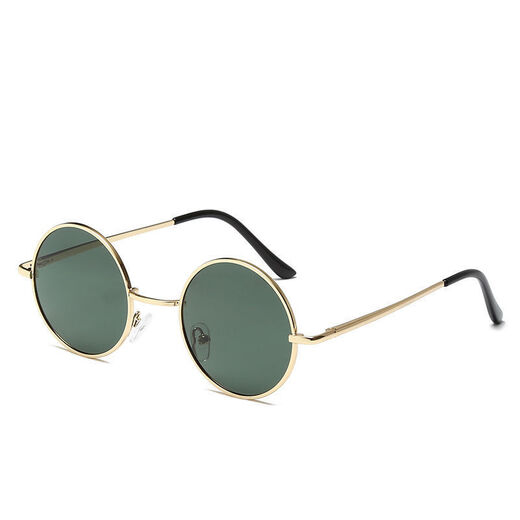 KAROND new product funny sunglasses, special glasses for driving, retro round frame sunglasses for men, funny sunglasses, round trendy birthday glasses, gold frame dark green film, high-definition polarizer, mirror box + mirror cloth
