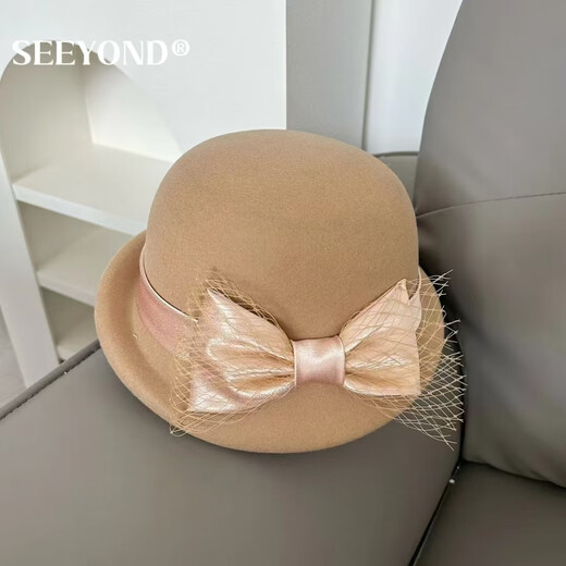 Seeyond Shenyang haut de gamme australien en laine australienne pour femmes en automne et hiver français rétro rétro décontracté à la mode haut de gamme de pêcheur à la mode à la mode 100% australien Wool-Three Gold White, de taille réglable (55-58 cm)