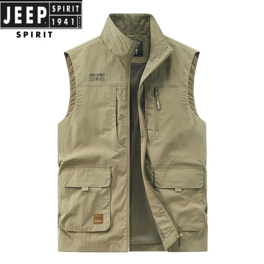 JEEP SPIRIT吉普男士马甲春秋季新款户外工装马夹休闲大码运动中年背心外套 677黑色 3XL (156-170)
