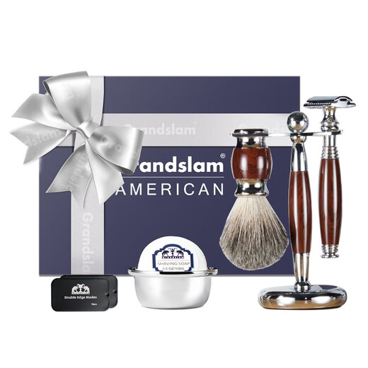 Goringslan doppelseitig Blade Rasierbehandlungshandbuch Rasierer Set Geschenkbox Geburtstagsgeschenk Souvenir 10971 Holzkornfarbe/7 Stück Set mit 20 Klingen