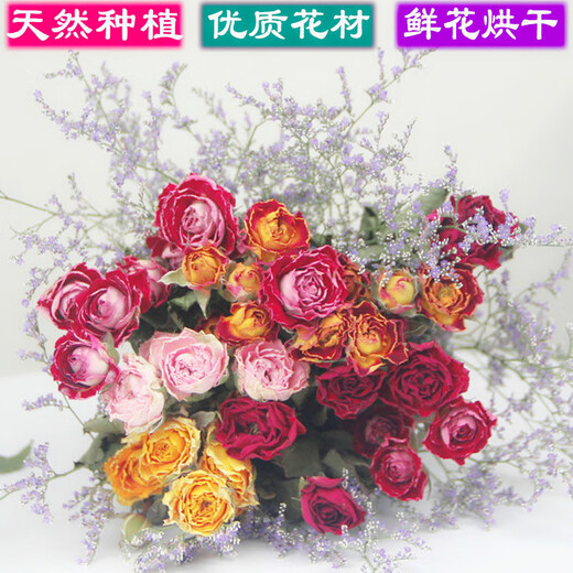 Love Yunnan Natural Rose Dried Flower Bouquet Living Room Decoration Lucky Rose Dried Flower Real Flower Decorative Ornaments Air-dried and Roasted Colored Rose Bubbles Randomly About 30 Heads
