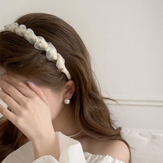 Jian Yingshu Xiaoxiangfeng mesh pearl tooth comb headband, outing headwear, high skull fluffy headband, face wash hairpin