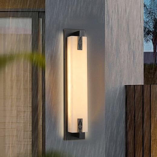 Tong Deng Hui new Chinese style all-copper outdoor waterproof wall lamp natural marble door on both sides of the courtyard villa garden lamp long wall lamp outdoor wall lamp copper color-Chinese knot 100cm