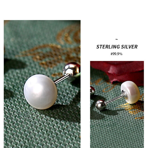 Bangboshi s999 Silver Steamed Bun Round Pearl Earrings 520 Gift Ear Hole Classic Pearl 6-8mm Screw Twist Ear Bone 999 Pearl Earrings 8mm