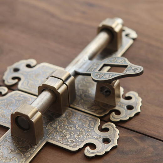 Chinese style thickened latch old wooden door lock garden courtyard door latch antique door buckle copper door bolt engraved 20cm antique copper