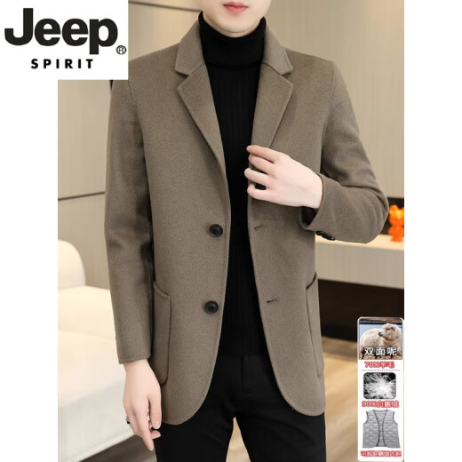 JEEP SPIRIT轻奢高档羊绒大衣男士羊毛西装男装秋冬短款羽绒内胆双面呢外套男 818黑色（双面呢） （63羊毛脱卸 M （95-105斤）