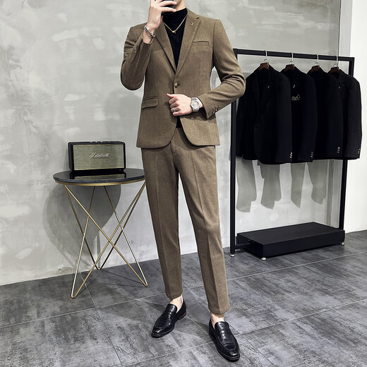 Jess Wollanzug Jacke Herbst und Winter Dicke Business Official Casual Anzug Set Korean Slim Slim Set Grey (einteiliger Anzug) L (110-125jin [Jin gleich 0,5 kg]))