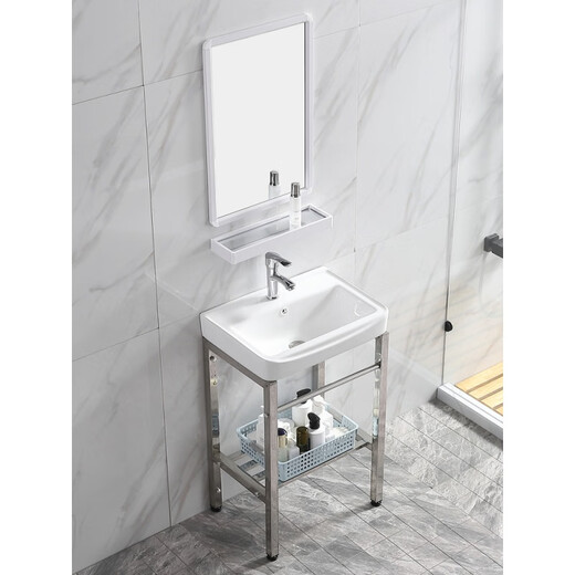 Basin de lavage à la terre au sol petit appartement pour le sol en céramique lavabo de lavage de salle de bain bassin de bains de salle de bain Balcone extérieur bassin de colonne sans robinet Style de mise au plancher 4837 (bassin + rack)