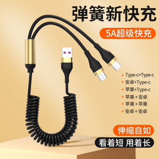 Tropic of Capricorn typec to lightning one-to-two spring telescopic car charging cable suitable for Tesla Mercedes-Benz Audi Apple two-in-one data cable [Apple + TypeC] spring cable - USB type 1.8 meters