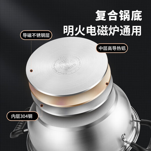 Maxcook steamer 304 stainless steel 28CM two-layer steamer thickened multi-bottom soup pot induction cooker universal MCT2127
