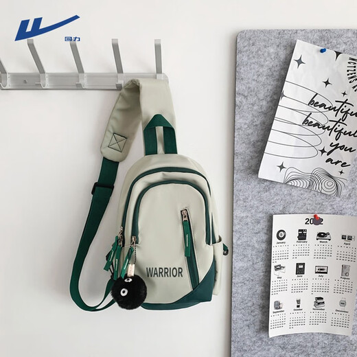 Warrior Men's Crossbody Bag 2025 New Shoulder Bag Women's Casual Student Convenient Small Backpack Large Capacity Commuting Chest Bag Men's Green Astronaut Pendant