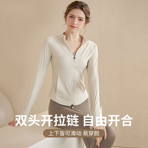 Freestyle double zipper stand collar yoga clothing jacket women's long-sleeved sports top slimming running and cycling spring and autumn fitness clothing