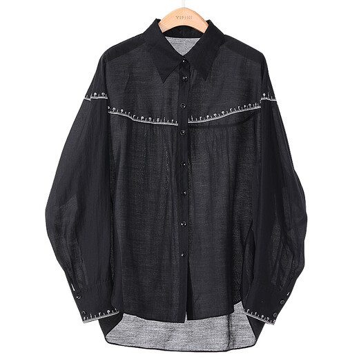 YIFINI chemise Tencel ample mince sexy chemise noire et blanche pour femme haut à manches longues printemps nouveau 2107C902 noir 0L