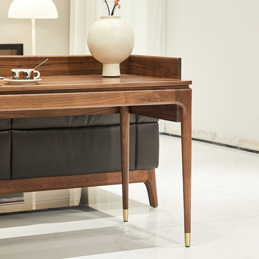 Youthful trend black walnut solid wood desk, large long desk in the living room, sofa back desk, simple double desk, single desk (with multi-function socket) 204*68*75cm