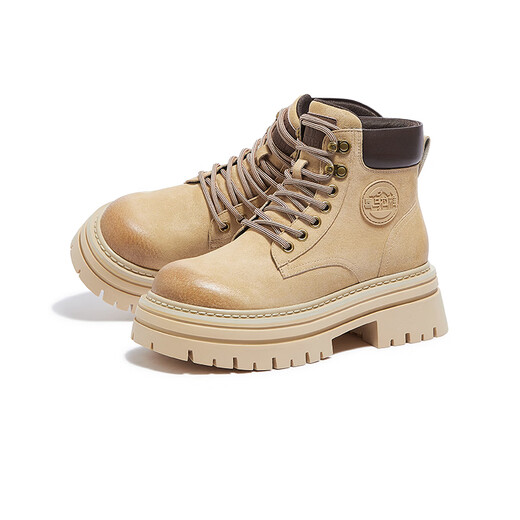 骆驼（CAMEL）【山韵】马丁靴厚底大黄靴经典百搭女靴 L24W076644杏色 36