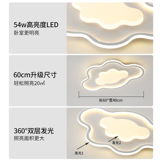 Grand vue sur la chambre de jardin Lumière moderne simple chambre chaude maître chambre nuage clair Creative Creative Minimalist Eye Protection Child's Child's Room plafond Light O685 4867-40cm-Elf Wuji-46W-Full Spectrum