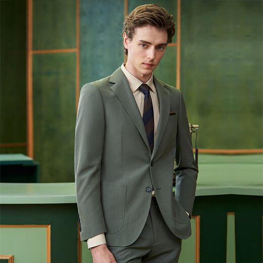 Guillomont 50% wool suit men's suit gray green wedding groomsmen suit business suit suit formal suit gray green single top 44