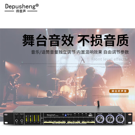 Depusheng REV3900 KTV pre-amp effector with rechargeable wireless microphone for home karaoke singing TV reverberator box commercial anti-howling audio processing USB fiber optic Bluetooth REV3900 without handheld