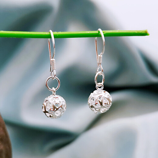 Enyin 99 Pure Silver Earrings for Women New Trendy Silver Earrings Temperament Round Gift for Girlfriend Pure Silver Earrings Earrings Hollow Earrings