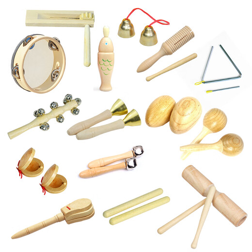 
Jianlian Kindergarten Orff percussion instrument triangle iron speaker children's music teaching aids sand hammer tambourine double ring bells wooden handle big bells