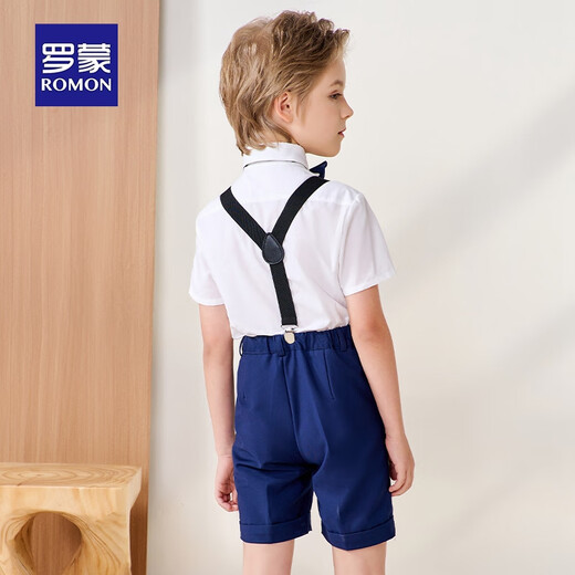 罗蒙儿童背带礼服套装男童礼服钢琴演出服中大童英伦风 藏青套装 160