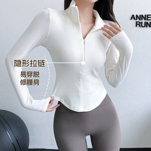 Aisunstyle European and American ins yoga wear long-sleeved women's stand-up collar front zipper sports coat slim top slimming running fitness wear black M