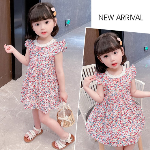 Children's clothing with Jubilee Rabbit, girls' dresses, summer dresses, children's skirts, baby girl's clothes, summer princess dresses, toddlers, summer styles for little girls 1-7 years old, Korean style short-sleeved skirts, pink 130 size, recommended height 115-125cm