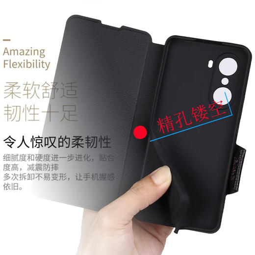 豪丫HONOR荣耀60手机壳翻盖荣耀60se镜头全包荣耀60Pro前搭磁吸扣软硅胶套防摔保护仿真牛皮 荣耀60 荔枝皮纹【黑】