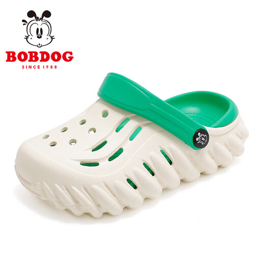 巴布豆童鞋男童夏季凉鞋新款儿童拖鞋中大童室外洞洞鞋女孩鞋子 米/草地绿 28 -29适合脚长18.5cm