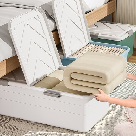 Lijie under-bed storage box flat large-capacity storage box student dormitory under-bed storage box cat litter box extra-large wheeled single opening lid and heightened version 61*41*22 gray