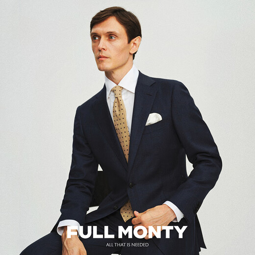 
FULL MONTY suit jacket men's wool navy blue checked suit groom wedding business slim formal suit Navy blue 3289 46