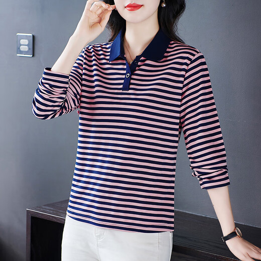 
Shengyu Spring Women's Long Sleeve Lapel T-shirt 2025 New Spring and Autumn Middle-aged Trendy Mom Loose Fashion Casual Base Top Olive Green 6636 XL (Suggested 106-115Jin [Jin equals 0.5 kg])