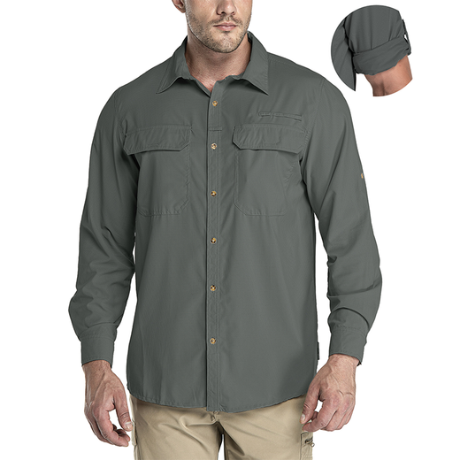 33000 ft Nordic outdoor quick-drying shirt for men, lightweight, highly breathable, waterproof, loose, large size, summer long-sleeved fishing shirt 031, light khaki M European size (suitable for 160-180 Jin Jin equals 0.5 kg)