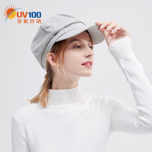 UV100 beret women's autumn and winter large head circumference British retro warm plus velvet newsboy hat 92720 temperament gray F