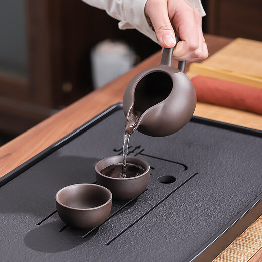 Haofeng 2025 New Purple Clay Kung Fu Tea Set Household Tea Maker Tea Cup Solid Wood Tea Tray as a Souvenir