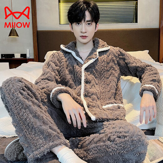 
Catman (MiiOW) coral velvet pajamas men's winter plus velvet thickened 2025 new autumn and winter men's flannel home clothing set 6227-Men's suit [Hogged style] XL [Suggested weight 125-150Jin [Jin equals 0.5 kg]]