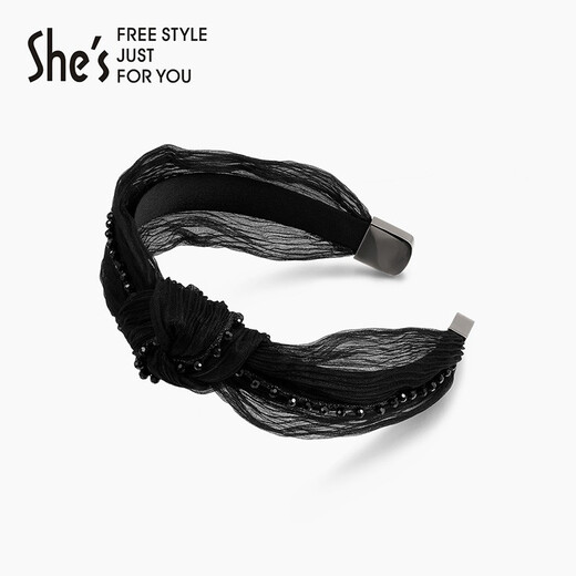 She s Qianzi classic organza headband for women, craftsmanship, crystal temperament, commuting, romantic headband, hairpin, hair accessory, birthday gift, versatile dark black G0