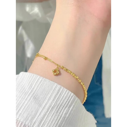 Fat Donglai's same style 18K gold crushed ice bracelet four-leaf clover bounce bracelet does not fade double layer exquisite crushed gold four-leaf clover bounce bracelet