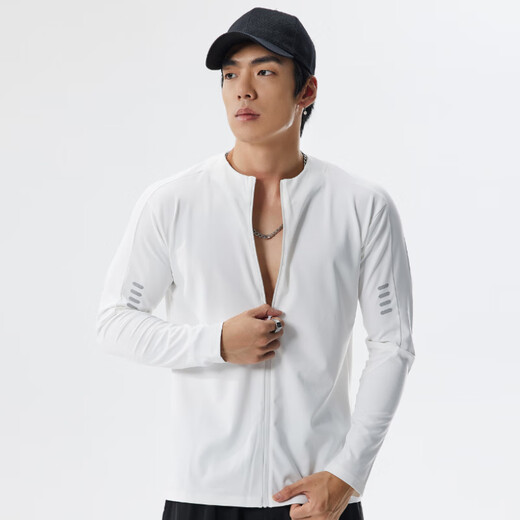Lutielang Stand Collar Cardigan Long Sleeve Sports Jacket Men's Autumn and Winter Running and Cycling Suit Windproof Stand Collar Jacket White S
