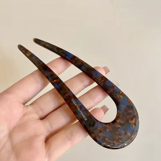 Qianbaolai temperament U-shaped acetate hairpin, high-end retro Chinese style hairpin, simple modern updo, ancient style fashion headwear 3. Colorful blue U-shaped hairpin