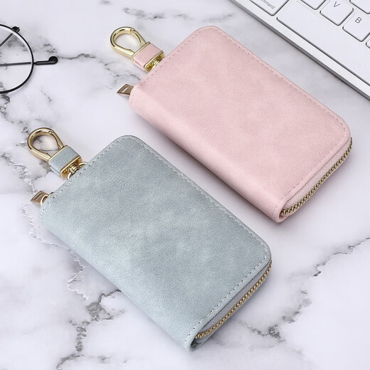 MAIWEINI retro simple zipper key bag for women's waist hanging key bag multifunctional household small bag large capacity car men's Hibiscus purple [can hold access card/key/card]