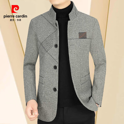 皮尔卡丹（pierre cardin）羊毛呢外套男秋冬季中年商务立领夹克男休闲潮流羊毛绒外套男爸爸 藏青 M (100-120斤)