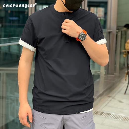 Emerson Rock Bird POLO shirt men's cool antibacterial and sweat-wicking outdoor commuting T-shirt collarless business casual henley shirt RG green S 80Jin Jin equals 0.5kg -135Jin Jin equals 0.5kg